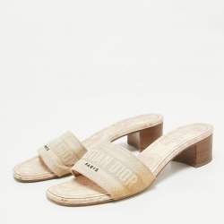 Dior Pink/White Embroidered  Canvas Dway Slide Sandals Size 39