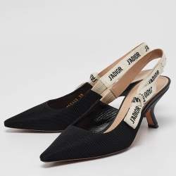 Dior Black Technical Fabric J'adior Slingback Pumps Size 38