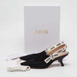 Dior Black Technical Fabric J'adior Slingback Pumps Size 38