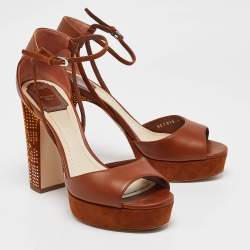 Dior Brown Leather and Suede Rainbow Stellar Sandals Size 39