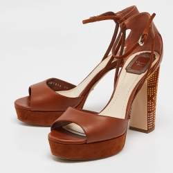 Dior Brown Leather and Suede Rainbow Stellar Sandals Size 39