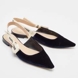 مملوكة مسبقًا Dior Navy Blue Velvet J'Adior Slingback Sandals Size 39