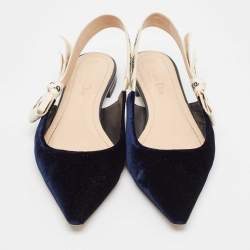 مملوكة مسبقًا Dior Navy Blue Velvet J'Adior Slingback Sandals Size 39