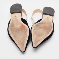 مملوكة مسبقًا Dior Navy Blue Velvet J'Adior Slingback Sandals Size 39