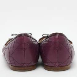 Pre Owned Dior Purple Cannage Leather Bow Ballet Flats Size 38.5
