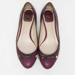 Pre Owned Dior Purple Cannage Leather Bow Ballet Flats Size 38.5
