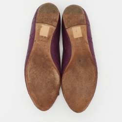 Pre Owned Dior Purple Cannage Leather Bow Ballet Flats Size 38.5