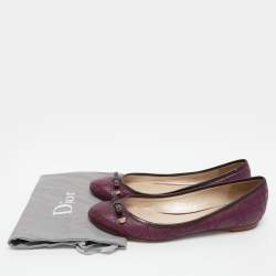 Pre Owned Dior Purple Cannage Leather Bow Ballet Flats Size 38.5