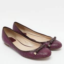 Pre Owned Dior Purple Cannage Leather Bow Ballet Flats Size 38.5