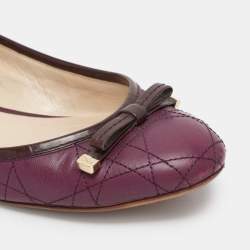 Pre Owned Dior Purple Cannage Leather Bow Ballet Flats Size 38.5