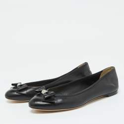 Pre Owned Dior Black Leather Bow Ballet Flats Size 40