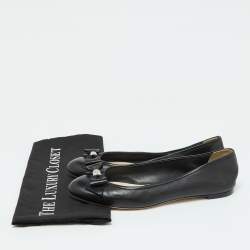 Pre Owned Dior Black Leather Bow Ballet Flats Size 40