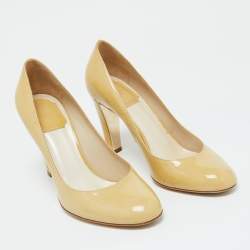 Pre Owned Dior Beige Patent Leather Round Toe Pumps Size 38