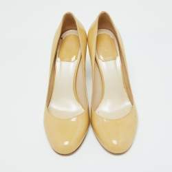 Pre Owned Dior Beige Patent Leather Round Toe Pumps Size 38