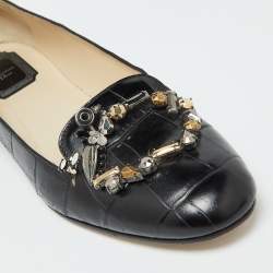 Dior Black Croc Embossed Leather Crystal Embellished Slip On Loafers Size 40.5