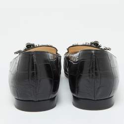 Dior Black Croc Embossed Leather Crystal Embellished Slip On Loafers Size 40.5