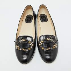 Dior Black Croc Embossed Leather Crystal Embellished Slip On Loafers Size 40.5