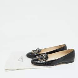 Dior Black Croc Embossed Leather Crystal Embellished Slip On Loafers Size 40.5