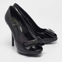 Dior Black Cannage Patent Leather Peep Toe Pumps Size 39.5