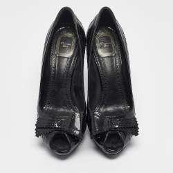 Dior Black Cannage Patent Leather Peep Toe Pumps Size 39.5