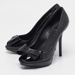 Dior Black Cannage Patent Leather Peep Toe Pumps Size 39.5