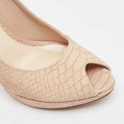 Dior Beige Embossed Python Peep Toe Platform Pumps Size 38.5