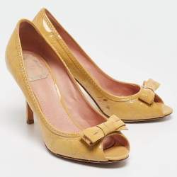 Pre Owned Dior Yellow Patent Leather Peep Toe Pumps Size 38.5