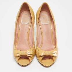 Pre Owned Dior Yellow Patent Leather Peep Toe Pumps Size 38.5