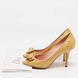 Pre Owned Dior Yellow Patent Leather Peep Toe Pumps Size 38.5