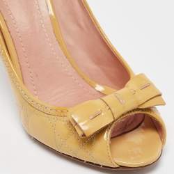 Pre Owned Dior Yellow Patent Leather Peep Toe Pumps Size 38.5