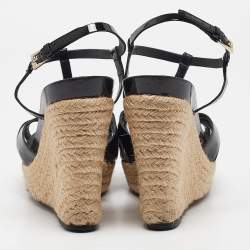 Dior Black Patent Leather Wedge Sandals Size 39