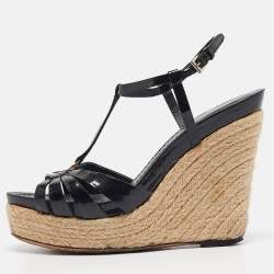 Dior Black Patent Leather Wedge Sandals Size 39
