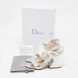 Dior Silver/White Leather Ankle Strap Sandals Size 38