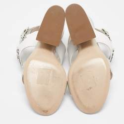 Dior Silver/White Leather Ankle Strap Sandals Size 38