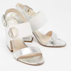 Dior Silver/White Leather Ankle Strap Sandals Size 38