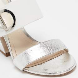 Dior Silver/White Leather Ankle Strap Sandals Size 38
