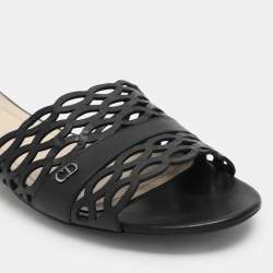 Pre Owned Dior Black Laser Cut Leather Flat Slides Size 39