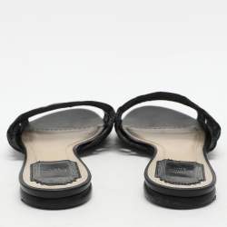 Pre Owned Dior Black Laser Cut Leather Flat Slides Size 39