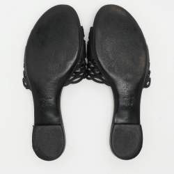 Pre Owned Dior Black Laser Cut Leather Flat Slides Size 39