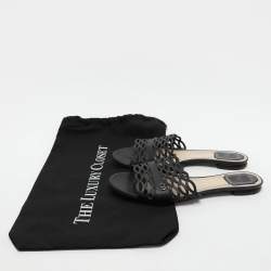 Pre Owned Dior Black Laser Cut Leather Flat Slides Size 39