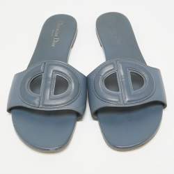 Pre Owned Dior Grey Leather D-Club Flat Slides Size 41