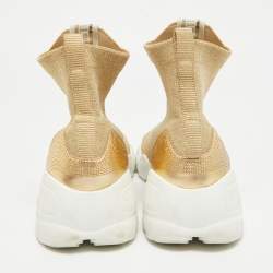 Pre Owned Dior Gold Glitter Stretch Fabric Sock High Top Sneakers Size 37.5
