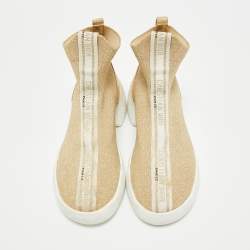 Pre Owned Dior Gold Glitter Stretch Fabric Sock High Top Sneakers Size 37.5