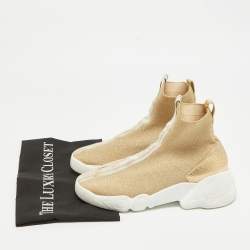 Pre Owned Dior Gold Glitter Stretch Fabric Sock High Top Sneakers Size 37.5