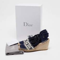 Dior Navy Blue Canvas and Knit Fabric Granville Wedge Sandals Size 35