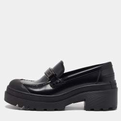 Dior Black Patent Leather Platform Loafers Size 37.5