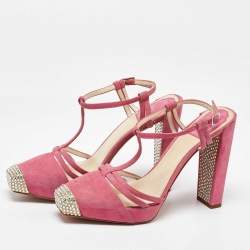 Dior Pink Suede Crystal Embellished T-Strap Sandals Size 37.5