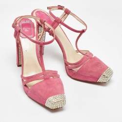 Dior Pink Suede Crystal Embellished T-Strap Sandals Size 37.5