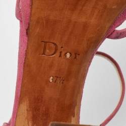 Dior Pink Suede Crystal Embellished T-Strap Sandals Size 37.5