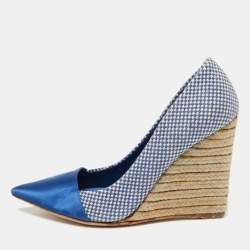 Dior Blue Woven Canvas Dolce Vita Espadrille Wedge Pumps Size 36.5